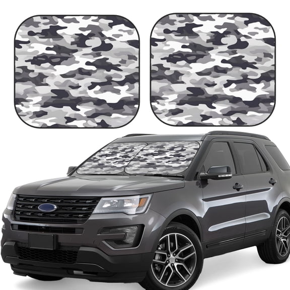Multi-Size 2pce Car Front Glass Visor Collapsible Sunscreen No Odor Comfortable For Most Cars Suv Trucks Vector Camouflage Pattern Gray_4