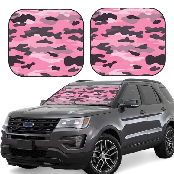 Multi-Size 2pce Car Front Glass Visor Collapsible Sunscreen No Odor Comfortable For Most Cars Suv Trucks Texture Military Camouflage Pattern Abstract Pink_1