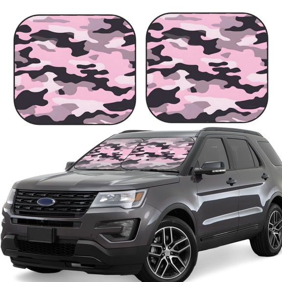 Multi-Size 2pce Car Front Glass Visor Collapsible Sunscreen No Odor Comfortable For Most Cars Suv Trucks Texture Military Camouflage Pattern Abstract Pink_4