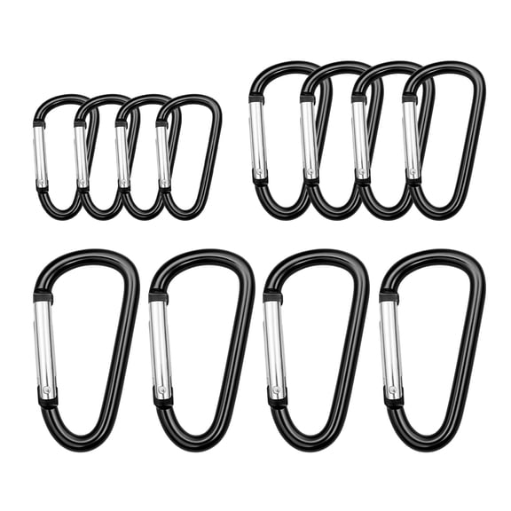 Multi-Size Aluminum Carabiner Clip Set – Small 2", Medium 2.3" D-Ring, Large 3" Heavy Duty for Backpack & Gear
