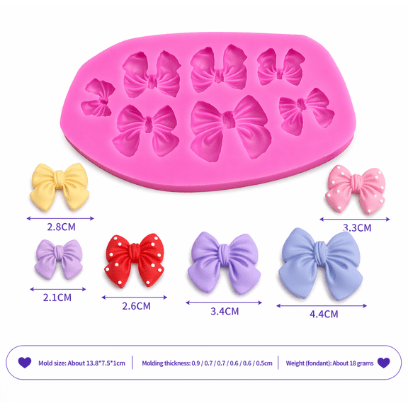 Multi-Size Bow Silicone Mold  7 Cavity Ribbon Bow Mold for Fondant, Chocolate, Candy n Resin