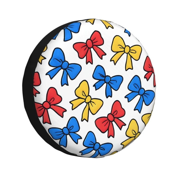 Multi-Size Car Tire Dust Cover Sunscreen, Corrosion, Dust And Water Keep Spare Tires Clean Playful Cartoon Primary Color Ribbon Bow Pattern 17 Inch