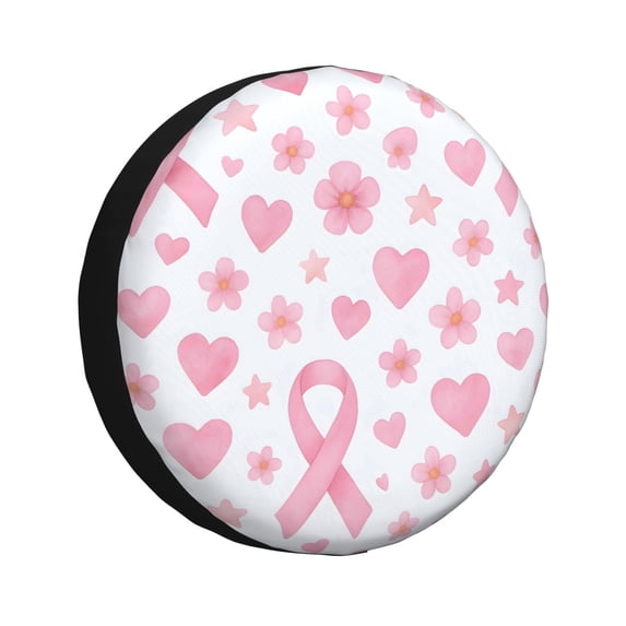 Multi-Size Car Tire Dust Cover Sunscreen, Corrosion, Dust And Water Keep Spare Tires Clean Watercolor Pink Ribbon Pattern With Hearts And Stars 17 Inch