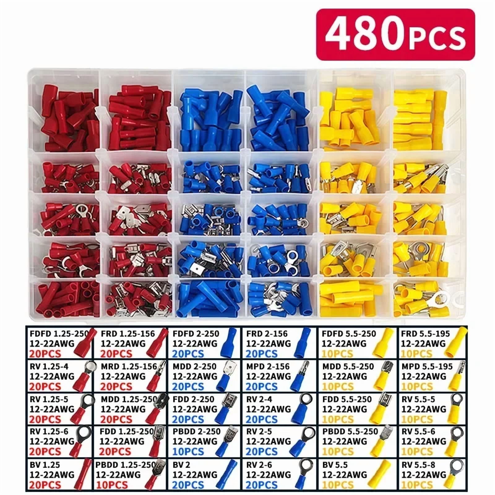 Multi-Size Cold Pressed Terminal Kit 280-1500pcs - Quick Connect Spade/Ring/Fork Connectors for 12-24V Wiring​