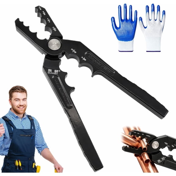 Multi-Size Copper Pipe Rounding Repair Tool, 6-Hole Aluminum Alloy Pipe Straightening Pliers, Hand Tool for HVAC Plumbing Copper Tubing, 1 Set with Work Gloves