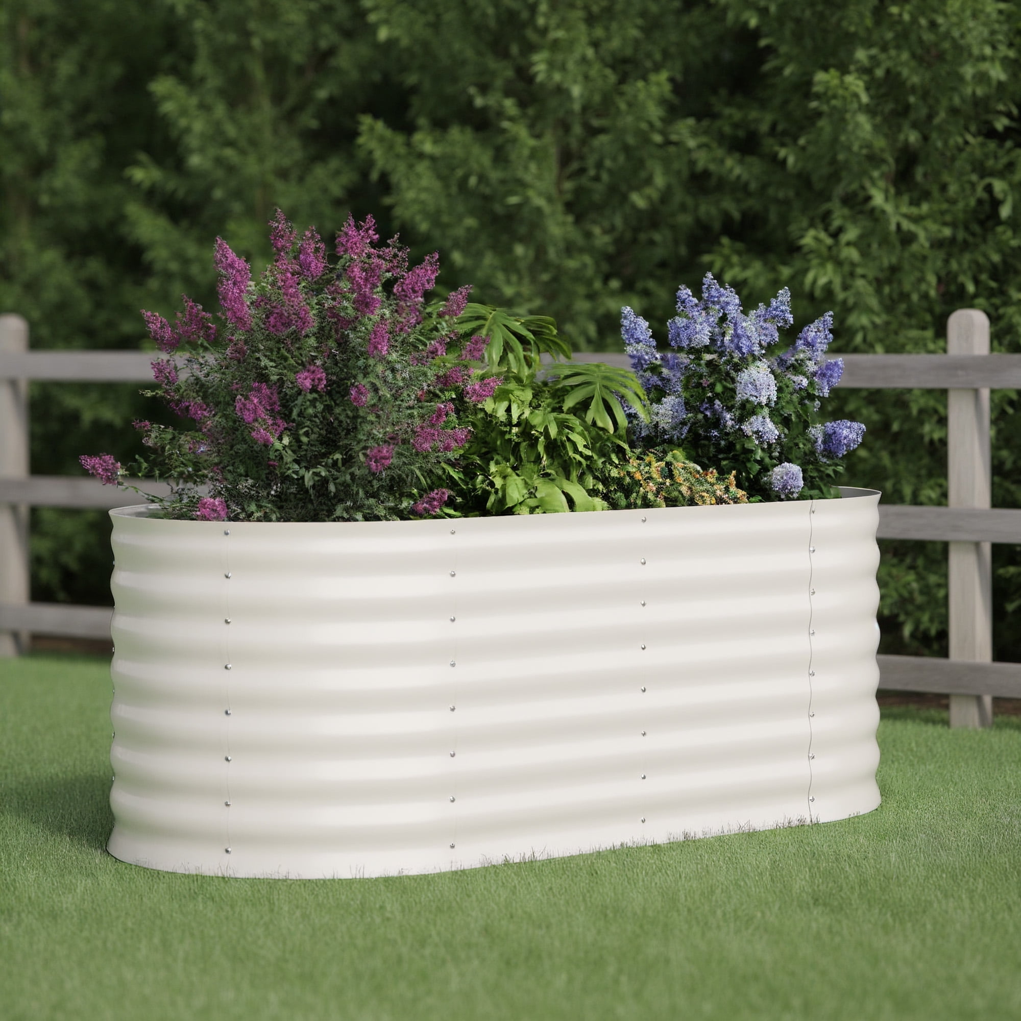 Multi-Size Galvanized Raised Garden Bed – 18-24" Tall Metal Planter Box for Vegetables, Flowers & Herbs, Rust-Resistant, Easy Assembly, Ideal for Lawn, Courtyard, Patio – Beige/Green