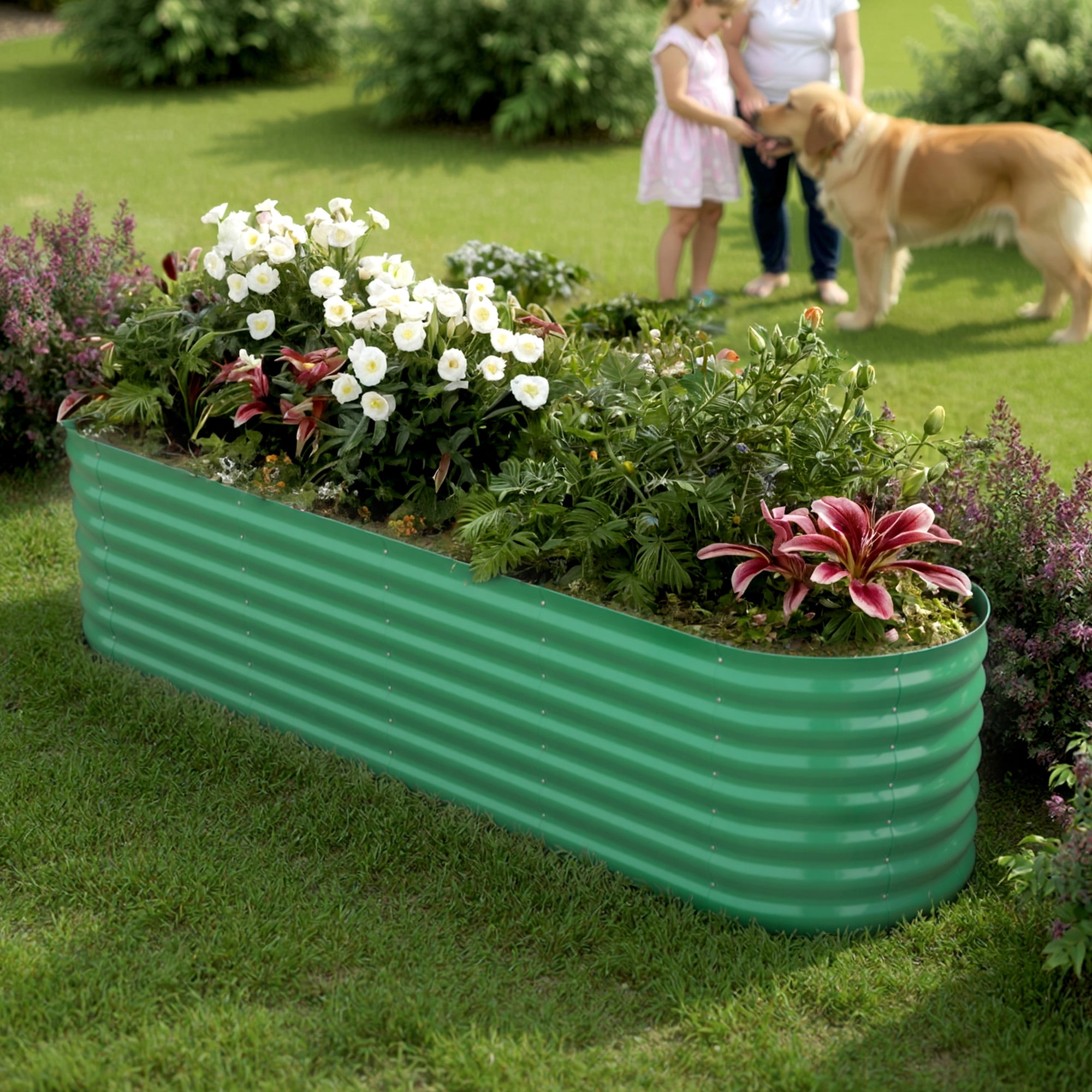 Multi-Size Galvanized Raised Garden Bed – 18-24" Tall Metal Planter Box for Vegetables, Flowers & Herbs, Rust-Resistant, Easy Assembly, Ideal for Lawn, Courtyard, Patio – Beige/Green
