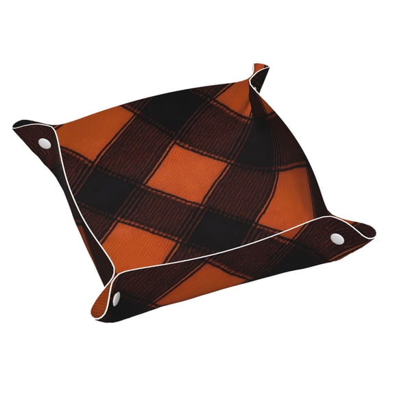 Multi-Size Leather Tray Four Corners Four Button Design Anti-Scratch Waterproof Convenient Cleaning Convenient Storage Argyle Plaid Darkorange_2 Small