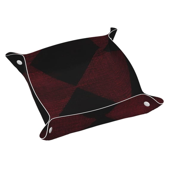 Multi-Size Leather Tray Four Corners Four Button Design Anti-Scratch Waterproof Convenient Cleaning Convenient Storage Argyle Plaid Darkred_3 Medium