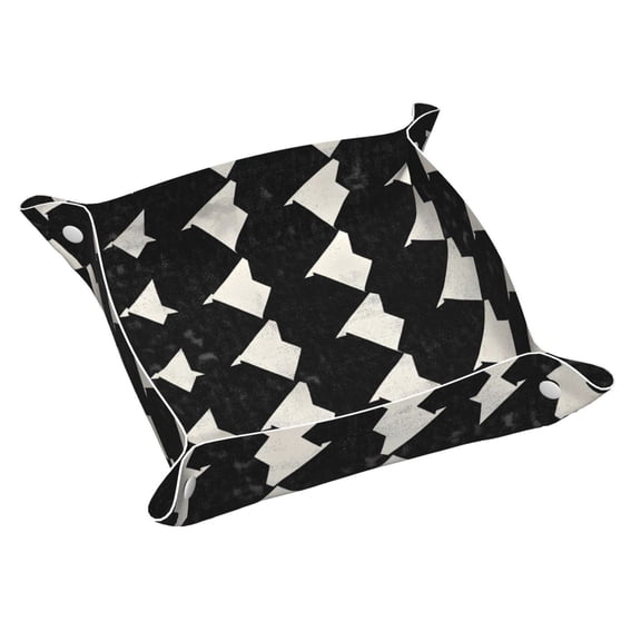 Multi-Size Leather Tray Four Corners Four Button Design Anti-Scratch Waterproof Convenient Cleaning Convenient Storage Black Houndstooth Vintage Texture_3 Medium