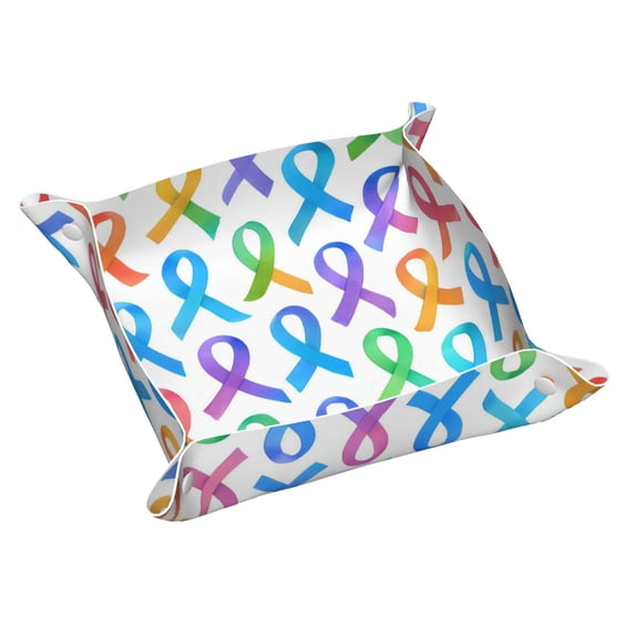 Multi-Size Leather Tray Four Corners Four Button Design Anti-Scratch Waterproof Convenient Cleaning Convenient Storage Cancer Awareness Ribbon Pattern - Ombré Flow Small