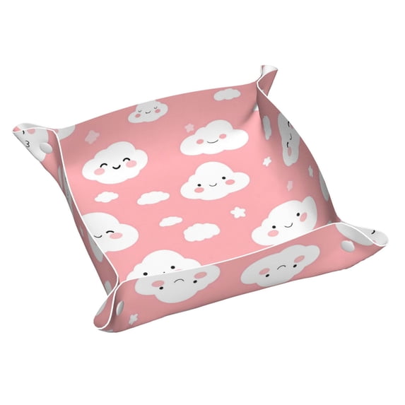 Multi-Size Leather Tray Four Corners Four Button Design Anti-Scratch Waterproof Convenient Cleaning Convenient Storage Cute Cloud Medium