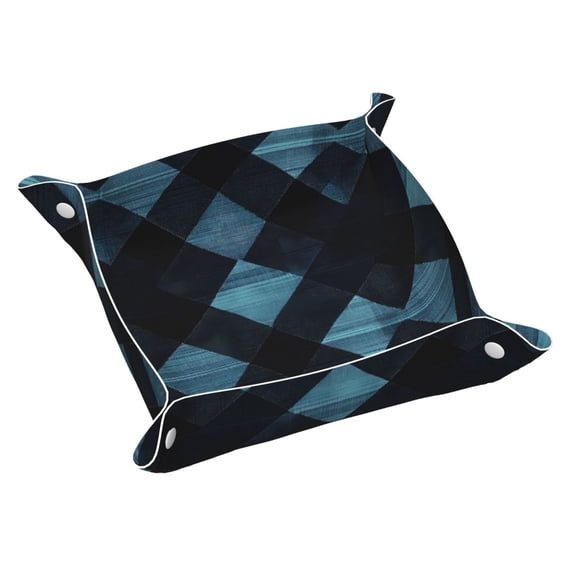 Multi-Size Leather Tray Four Corners Four Button Design Anti-Scratch Waterproof Convenient Cleaning Convenient Storage Darkcyan Buffalo Plaid Check Tartan Scotland_1 Medium