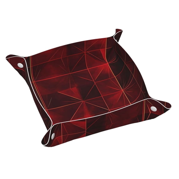 Multi-Size Leather Tray Four Corners Four Button Design Anti-Scratch Waterproof Convenient Cleaning Convenient Storage Darkred Geometric Patterns_3 Medium