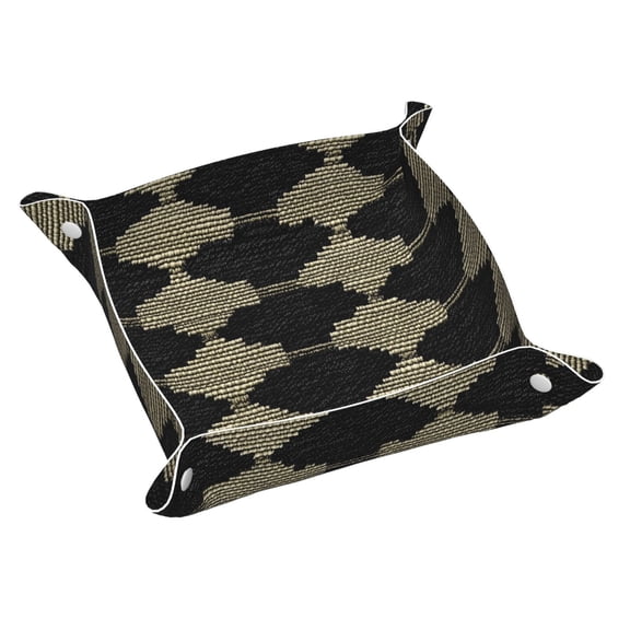 Multi-Size Leather Tray Four Corners Four Button Design Anti-Scratch Waterproof Convenient Cleaning Convenient Storage Darkvoilet Houndstooth Checkered_1 Medium