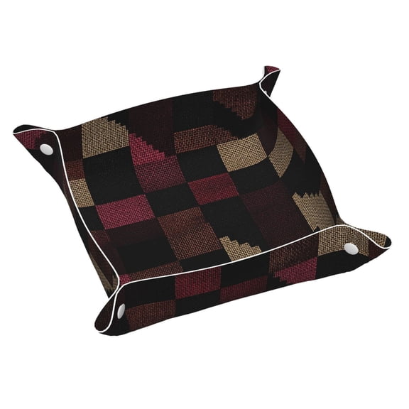 Multi-Size Leather Tray Four Corners Four Button Design Anti-Scratch Waterproof Convenient Cleaning Convenient Storage Darkvoilet Houndstooth Checkered_3 Medium