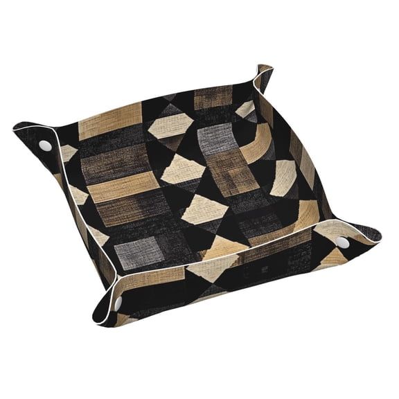 Multi-Size Leather Tray Four Corners Four Button Design Anti-Scratch Waterproof Convenient Cleaning Convenient Storage Darkvoilet Houndstooth Checkered_2 Medium