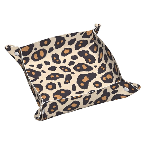 Multi-Size Leather Tray Four Corners Four Button Design Anti-Scratch Waterproof Convenient Cleaning Convenient Storage Leopard_2 Medium