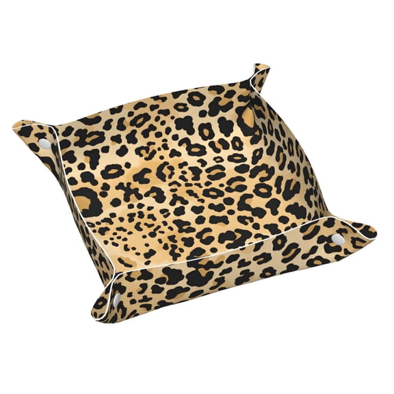Multi-Size Leather Tray Four Corners Four Button Design Anti-Scratch Waterproof Convenient Cleaning Convenient Storage Leopard Print Pattern Background_1 Medium