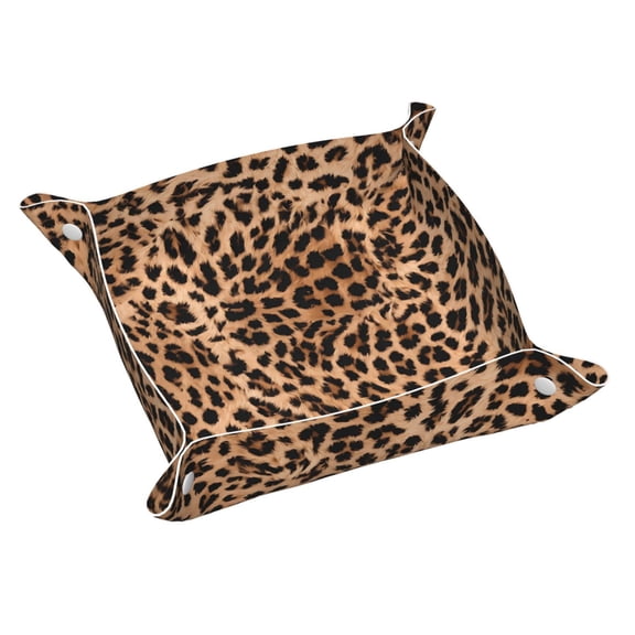Multi-Size Leather Tray Four Corners Four Button Design Anti-Scratch Waterproof Convenient Cleaning Convenient Storage Leopard Print Pattern Medium