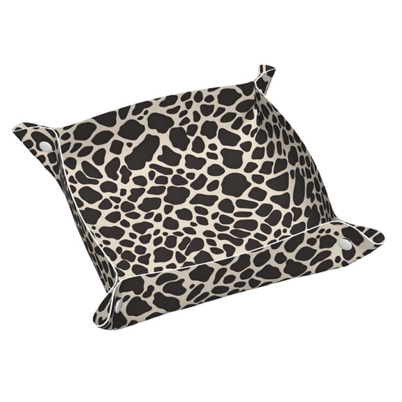 Multi-Size Leather Tray Four Corners Four Button Design Anti-Scratch Waterproof Convenient Cleaning Convenient Storage Leopard Print Pattern White And Black_4 Medium