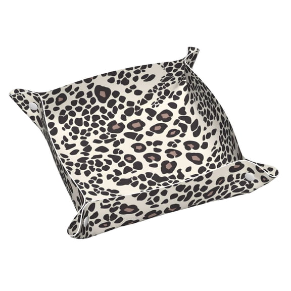 Multi-Size Leather Tray Four Corners Four Button Design Anti-Scratch Waterproof Convenient Cleaning Convenient Storage Leopard Print Pattern White And Black_1 Medium
