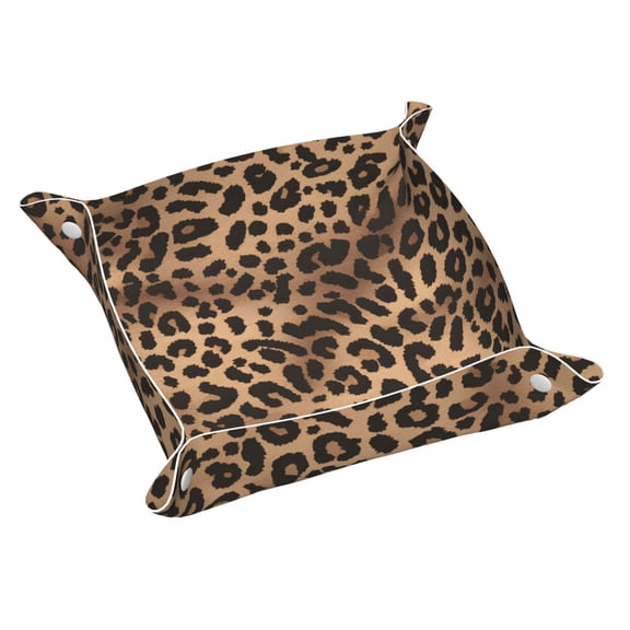 Multi-Size Leather Tray Four Corners Four Button Design Anti-Scratch Waterproof Convenient Cleaning Convenient Storage Leopard Skin Print Style Darkgreen1_4 Medium