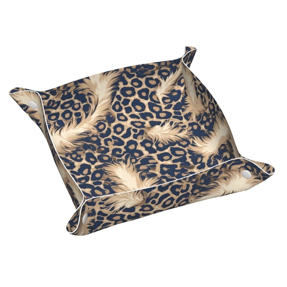 Multi-Size Leather Tray Four Corners Four Button Design Anti-Scratch Waterproof Convenient Cleaning Convenient Storage Leopard Skin Print Style Lightskyblue_1 Medium