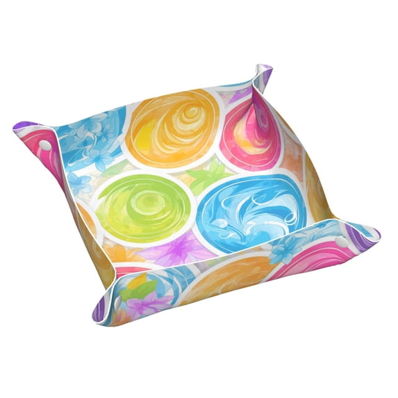 Multi-Size Leather Tray Four Corners Four Button Design Anti-Scratch Waterproof Convenient Cleaning Convenient Storage Lightgrey Tie-Dye Background Vibrant Colors And Swirling (2) Small