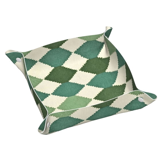 Multi-Size Leather Tray Four Corners Four Button Design Anti-Scratch Waterproof Convenient Cleaning Convenient Storage Lightseagreen Colorful Houndstooth_2 Small