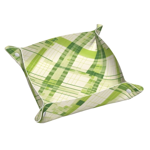 Multi-Size Leather Tray Four Corners Four Button Design Anti-Scratch Waterproof Convenient Cleaning Convenient Storage Lime Houndstooth Hand-Drawn Sketch_4 Small