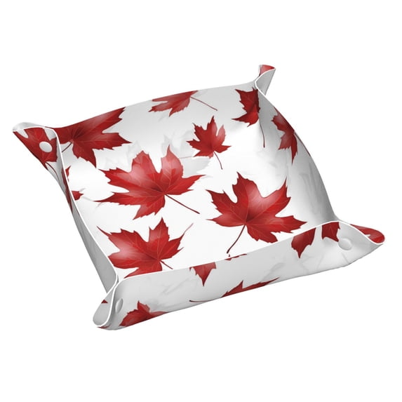 Multi-Size Leather Tray Four Corners Four Button Design Anti-Scratch Waterproof Convenient Cleaning Convenient Storage Maple Leaves Medium