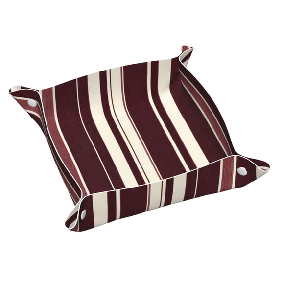 Multi-Size Leather Tray Four Corners Four Button Design Anti-Scratch Waterproof Convenient Cleaning Convenient Storage Maroon Stripe_4 Medium