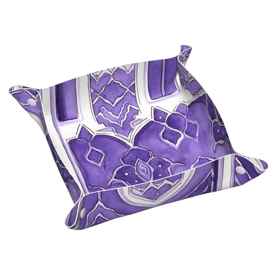 Multi-Size Leather Tray Four Corners Four Button Design Anti-Scratch Waterproof Convenient Cleaning Convenient Storage Mediumpurple Moroccan Trellis Hand-Drawn Sketch_4 Medium