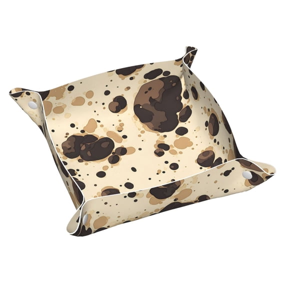 Multi-Size Leather Tray Four Corners Four Button Design Anti-Scratch Waterproof Convenient Cleaning Convenient Storage Milk Cow Print Style Sienna_1 Small