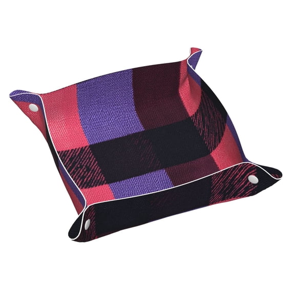Multi-Size Leather Tray Four Corners Four Button Design Anti-Scratch Waterproof Convenient Cleaning Convenient Storage Palevioletred Buffalo Plaid Check Tartan Scotland_1 Medium