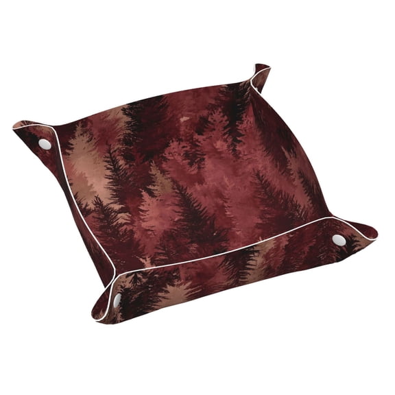 Multi-Size Leather Tray Four Corners Four Button Design Anti-Scratch Waterproof Convenient Cleaning Convenient Storage Realistic Forests Camouflage Pattern Conifer Maroon_1 Small