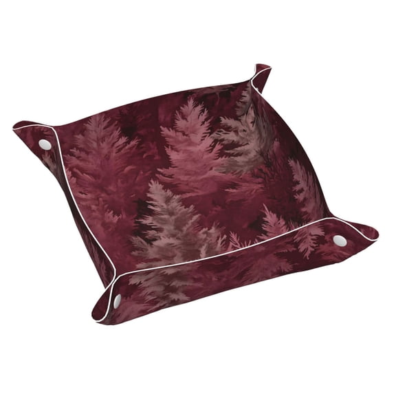 Multi-Size Leather Tray Four Corners Four Button Design Anti-Scratch Waterproof Convenient Cleaning Convenient Storage Realistic Forests Camouflage Pattern Conifer Maroon_2 Small