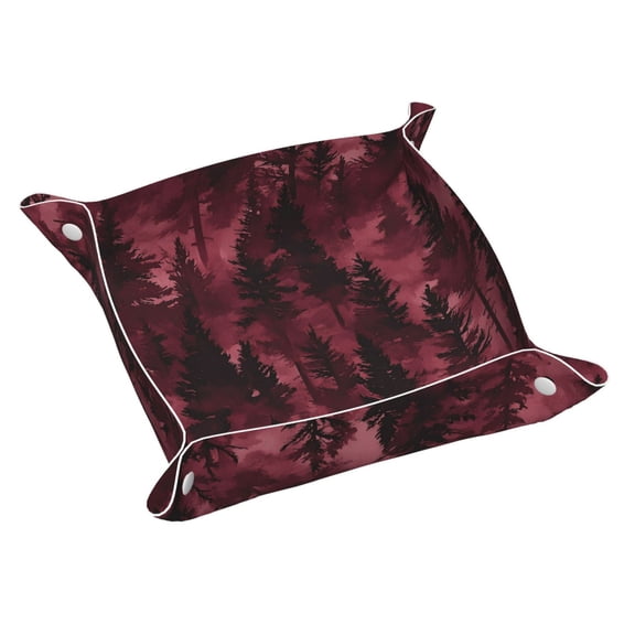 Multi-Size Leather Tray Four Corners Four Button Design Anti-Scratch Waterproof Convenient Cleaning Convenient Storage Realistic Forests Camouflage Pattern Conifer Maroon_3 Small