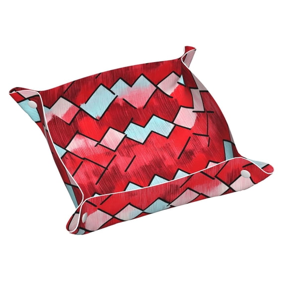 Multi-Size Leather Tray Four Corners Four Button Design Anti-Scratch Waterproof Convenient Cleaning Convenient Storage Red Colorful Houndstooth Hand-Drawn Sketch_4 Medium