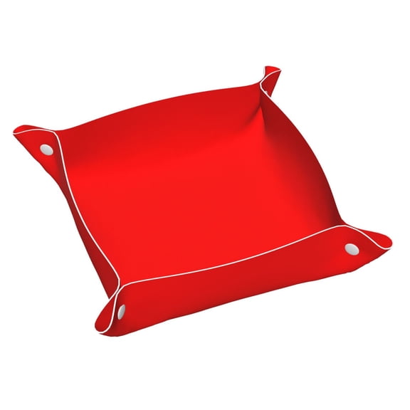 Multi-Size Leather Tray Four Corners Four Button Design Anti-Scratch Waterproof Convenient Cleaning Convenient Storage Red Medium