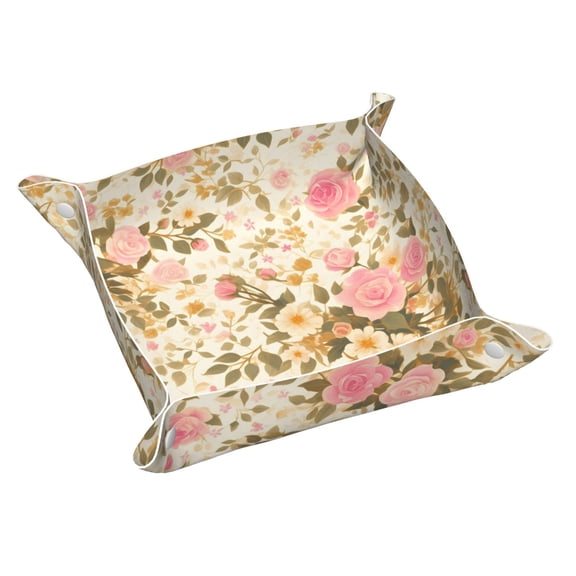 Multi-Size Leather Tray Four Corners Four Button Design Anti-Scratch Waterproof Convenient Cleaning Convenient Storage Rose Gold Foil Leopard Print_1 Medium