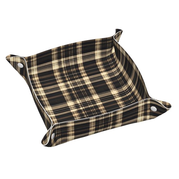 Multi-Size Leather Tray Four Corners Four Button Design Anti-Scratch Waterproof Convenient Cleaning Convenient Storage Saddlebrown Buffalo Plaid Check Tartan Scotland_4 Medium