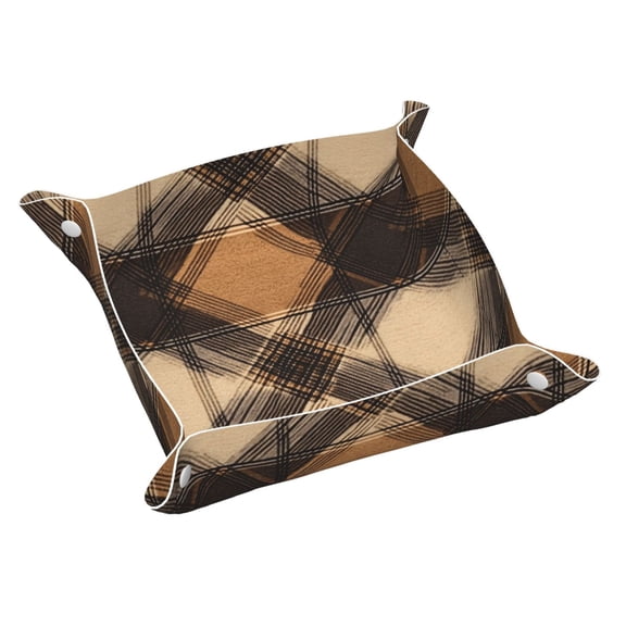 Multi-Size Leather Tray Four Corners Four Button Design Anti-Scratch Waterproof Convenient Cleaning Convenient Storage Sandybrown Buffalo Plaid Check Tartan Scotland_2 Medium