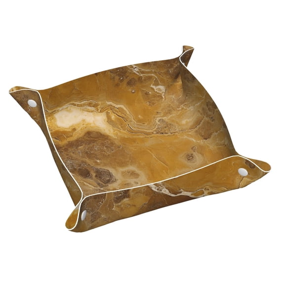 Multi-Size Leather Tray Four Corners Four Button Design Anti-Scratch Waterproof Convenient Cleaning Convenient Storage Sandybrown Marble_3 Medium