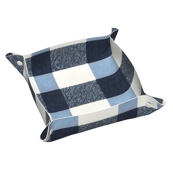 Multi-Size Leather Tray Four Corners Four Button Design Anti-Scratch Waterproof Convenient Cleaning Convenient Storage Slateblue Buffalo Plaid Check Tartan Scotland_2 Small