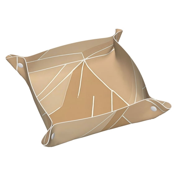 Multi-Size Leather Tray Four Corners Four Button Design Anti-Scratch Waterproof Convenient Cleaning Convenient Storage Tan Geometric Lines_2 Medium