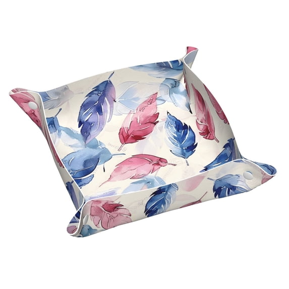 Multi-Size Leather Tray Four Corners Four Button Design Anti-Scratch Waterproof Convenient Cleaning Convenient Storage Watercolor Seamless Pattern With Leaves (1) Small