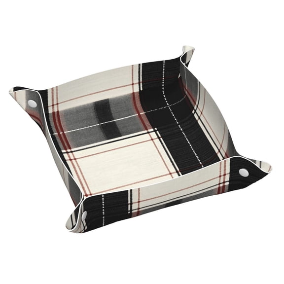 Multi-Size Leather Tray Four Corners Four Button Design Anti-Scratch Waterproof Convenient Cleaning Convenient Storage White Buffalo Plaid Check Tartan Scotland_3 Medium