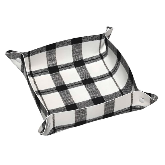 Multi-Size Leather Tray Four Corners Four Button Design Anti-Scratch Waterproof Convenient Cleaning Convenient Storage White Buffalo Plaid Check Tartan Scotland_2 Medium